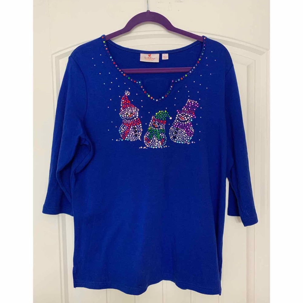Quacker Factory Snowman Christmas Top Shirt Bling